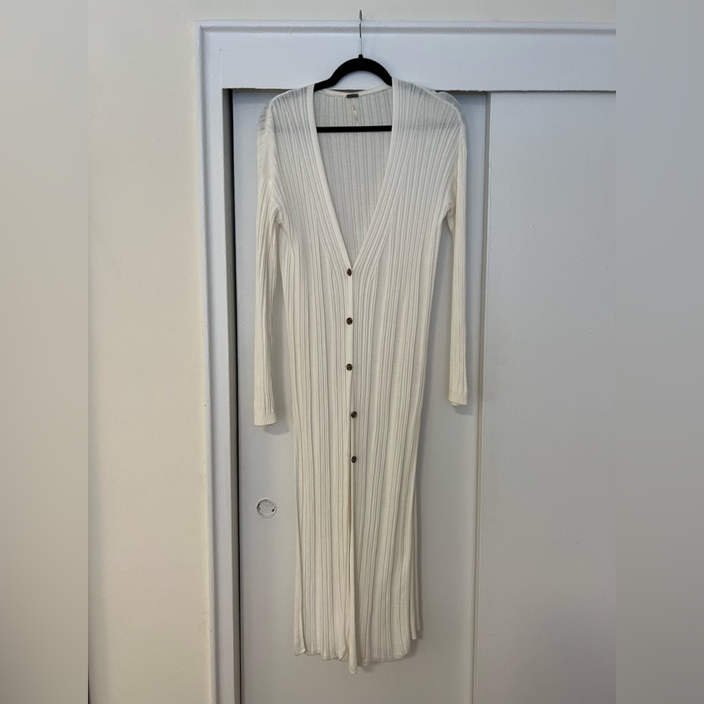 Free People Skinny Mini Duster Cardigan Sweater in White